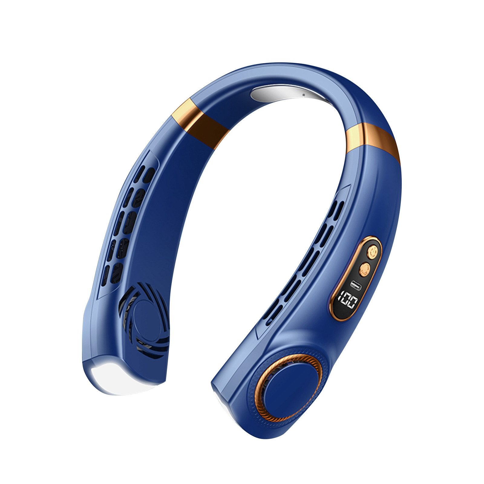 Ventiladores de cuello, ventilador portátil USB para colgar en el cuello, ventilador frío, pantalla de mano, ventilador deportivo silencioso recargable, banda para el cuello, ventilador sin hojas: Azul