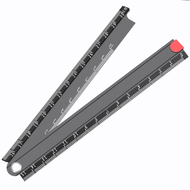 Japanese Aluminum Alloy Foldable 15cm-30cm Ruler Simple 90 degree Folding Metal Stationery Ruler