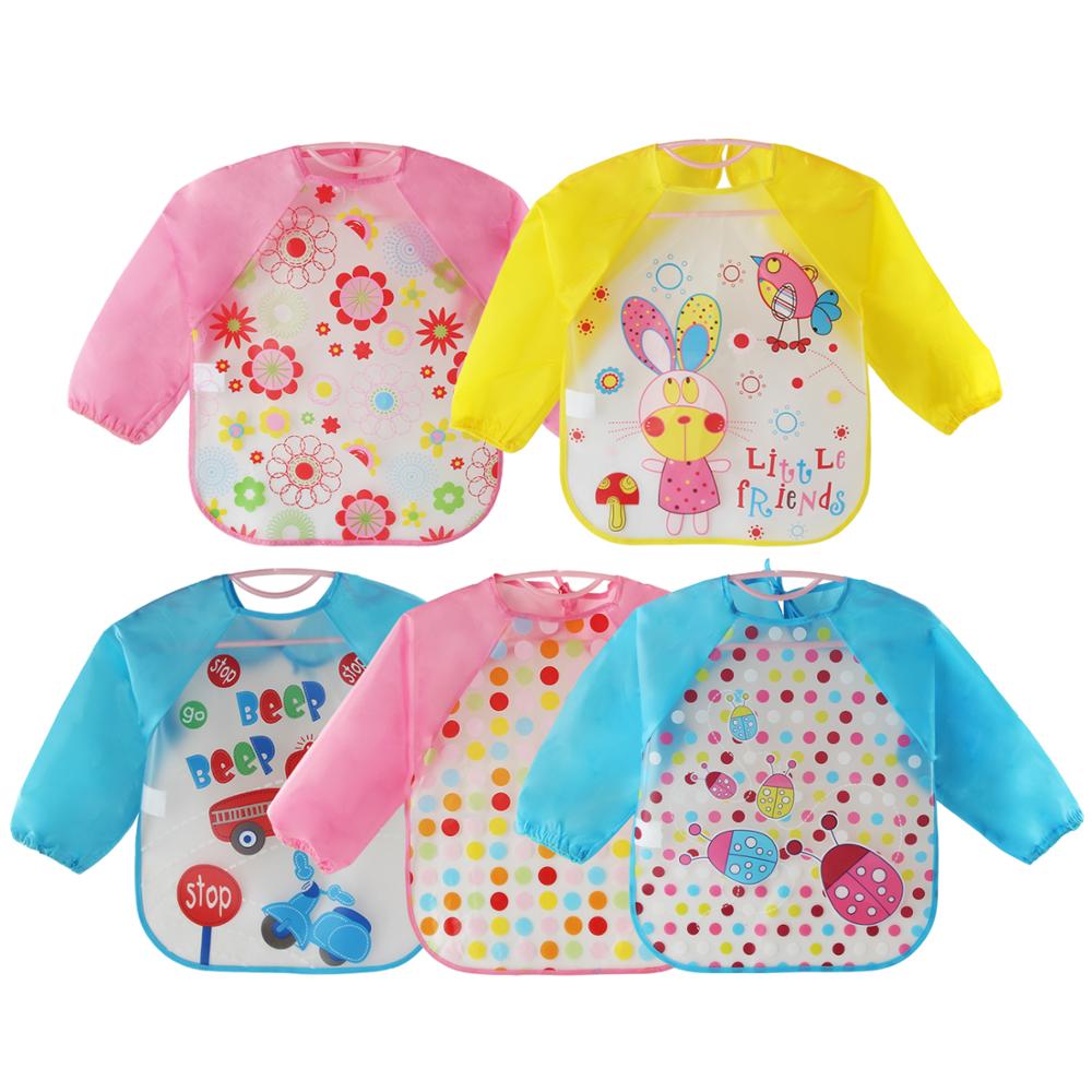 Cartoon Baby Bibs Colorful Long Sleeve Apron Waterproof Toddler Feeding Bibs Burp Cloths Children Painting Clothes Baby Bibs