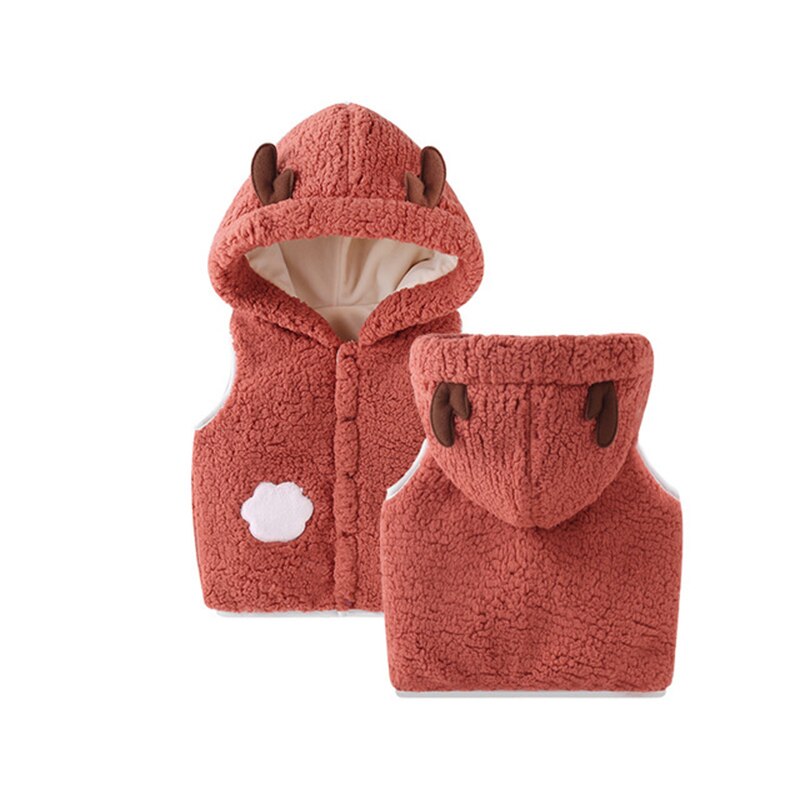 Baby Vest Unisex Polyester Hooded Baby Meisje Kleding Cartoon Jas Mouwloze Uitloper Baby Boy Kleding Herfst Winter: Red / 24M