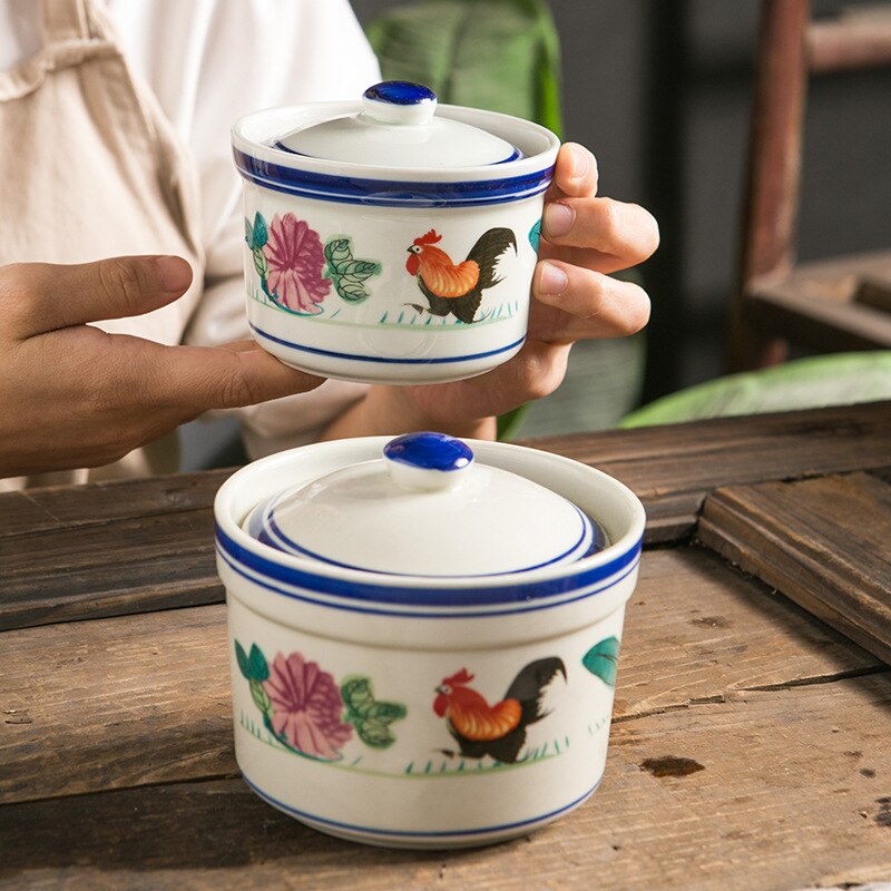 Ceramic Rooster Soup Cup Stew Cup With Lid Waterproof Commercial Hotel Restaurant Bird's Nest Cup Dessert Cup