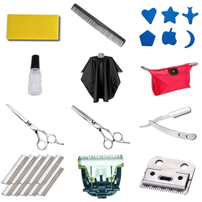 Haartrimmer accessoires spons kam beschermdoek sjabloon platte schaar tandenschaar hoofd schraper messen opbergtas mai