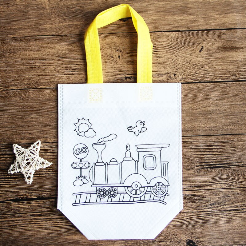 10pcs Per Bambini FAI DA TE Eco-Friendly Borsa Graffiti Giocattolo Educativo Scuola Materna Pittura A Mano Materiali Tessuto Borse Per Bambini Giocattoli Regali: Train