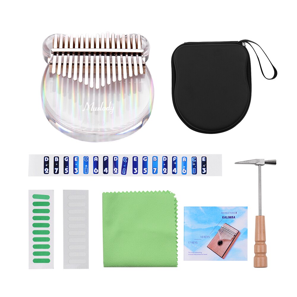 Kimi Muslady Kalimba 17 Key Acryl Transparante Thumb Piano Met Tuner Hamer Kalimba Case Vinger Piano Willekeurige: Rainbow  Bear