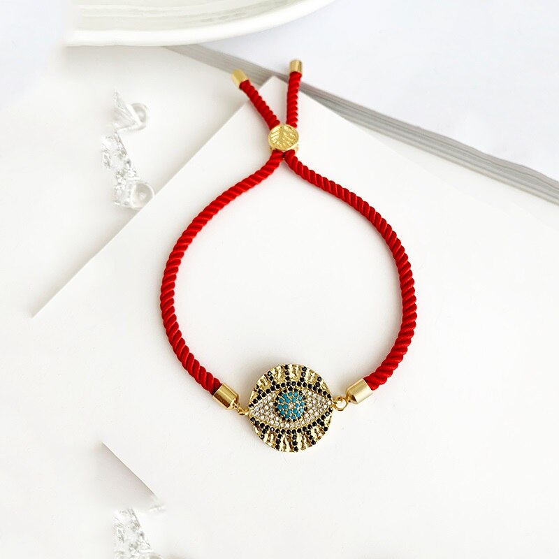 Gold Copper Inlaid Zircon Beaded Pin Letter Love Bracelet Bracelet Women CZ Rainbow Turkish Blue Eye Bracelet Girls: red