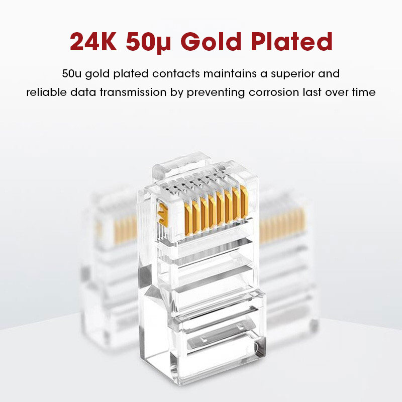 Zoerax CAT5e CAT6 Connector RJ45 Modulaire Plug Network Connectors 50μ Vergulde 1.1Mm Gat End Voor Ethernet Kabel