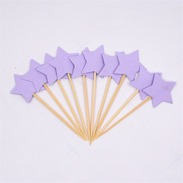10pcs Mini Star Cupcake Toppers Birthday Cake Topper Cake Decoration Wedding Party Decorations Cake Flags Party Supplies: Purple 1
