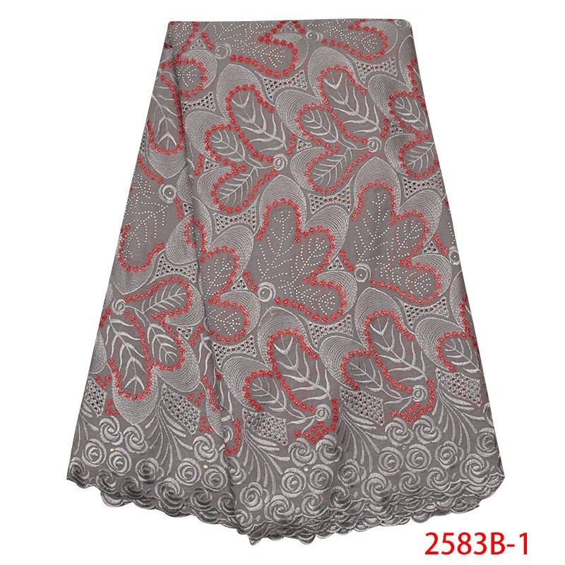 African Swiss Voile Lace in Switzerland Swiss Voile Cotton Lace Fabric Embroidery Laces with Stones KS2583B-1