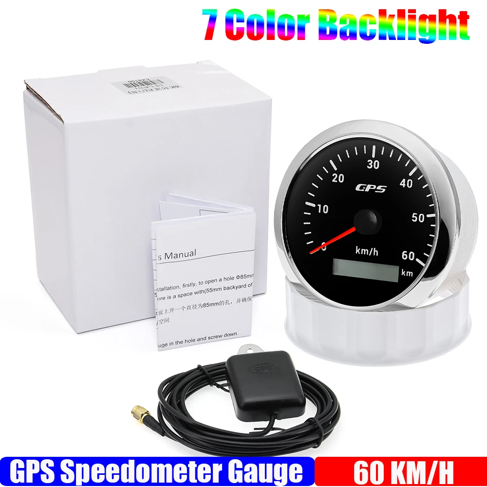 Velocímetro GPS de 85MM para Motor barco marino, retroiluminación de 7 colores, 30 ~ 200 KmH, medidor de velocidad para barco, coche y camión con antena GPS personalizada: Multicolor