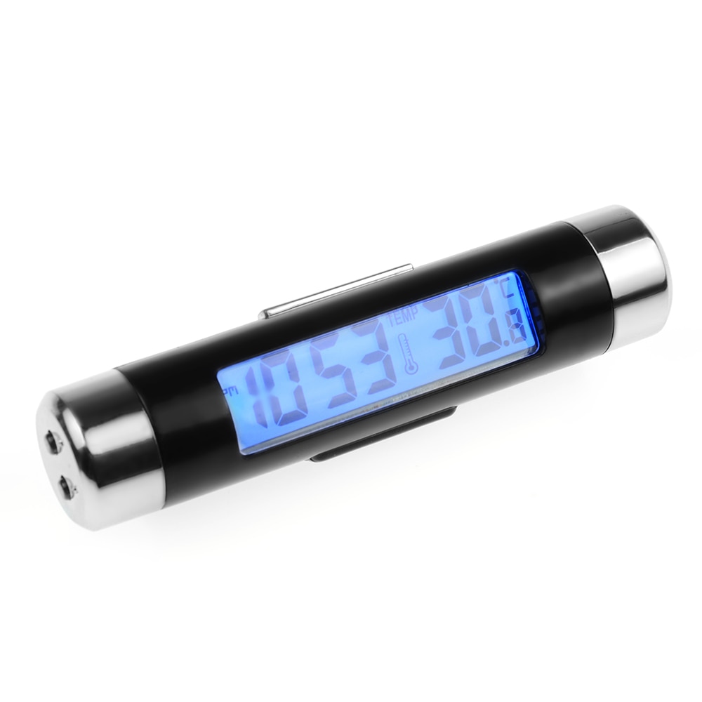 2in1 Auto Auto Lcd Clip-On Digitale Temperatuur Thermometer Klok Kalender Automotive Blauw Backlight Klok