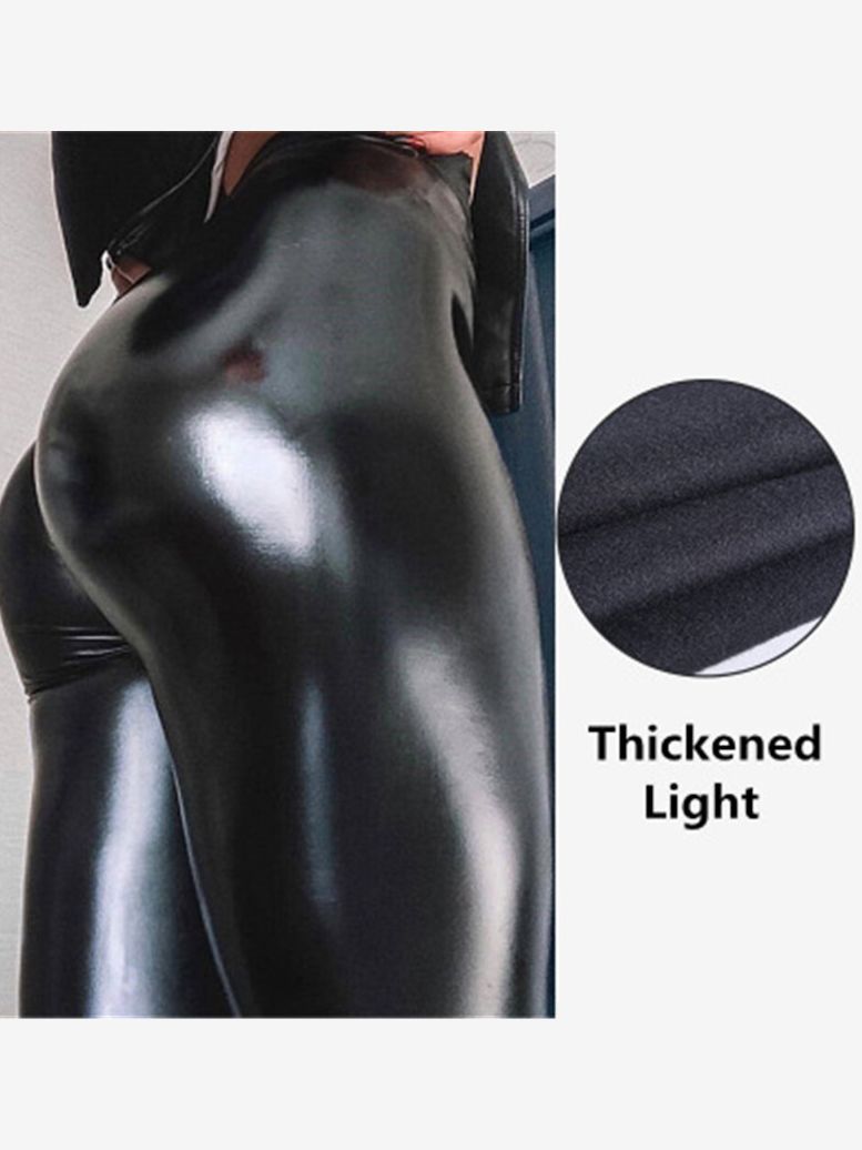 Qickitout Spandex 10% noir PU cuir pantalon femmes taille haute maigre Push Up Leggings pantalon élastique jegging: S / Black