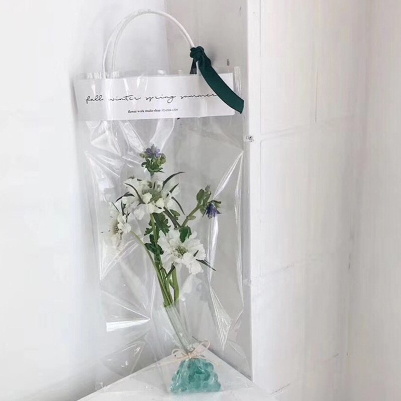 Flower Packing Tote Portable Transparent PVC Clear Florist Tote Bag Home Party Decoration Rose Flower Bouquet Packaging Bag