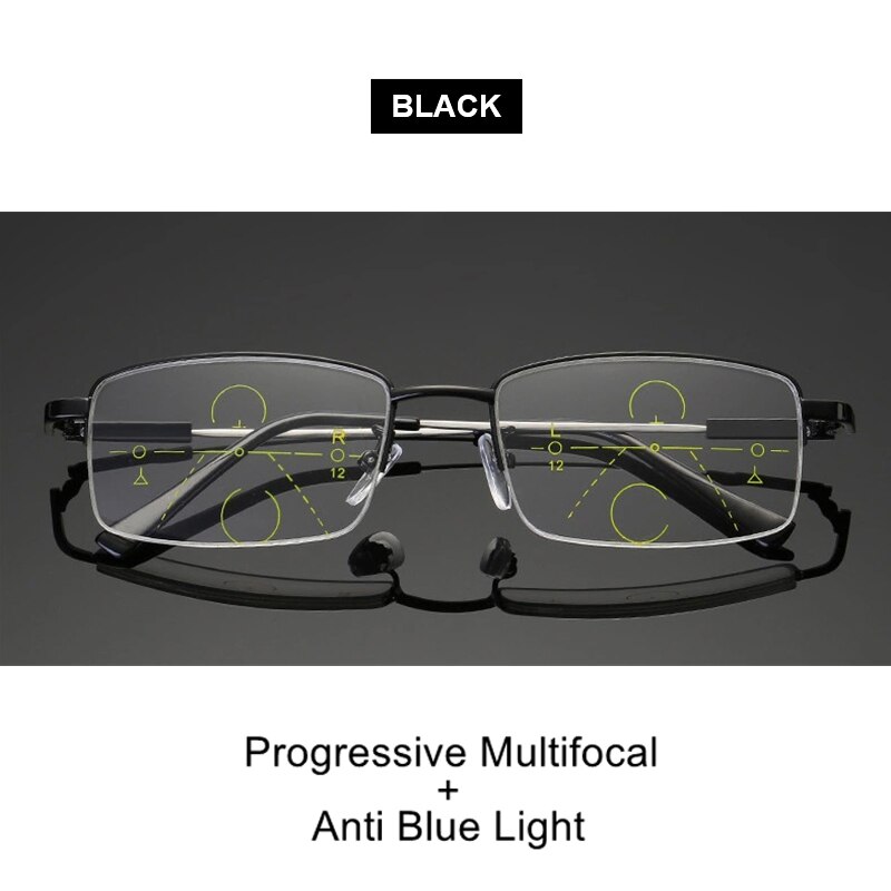 BLMUSA Titanium Progressive Multifocal Reading Glasses Men Anti Blue Light Glasses Women Eyewear For Elderly Blue Light Readers: Black-  Multifocal / +400