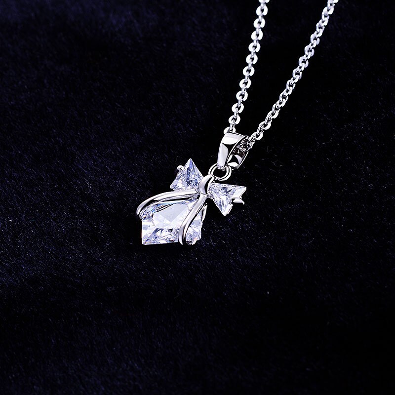 malutki modny cyrkonia kokarda z kryształami naszyjnik wysokiej jakości jasny kwadratowy kryształowy naszyjnik dla kobiet biżuteria: srebro 2