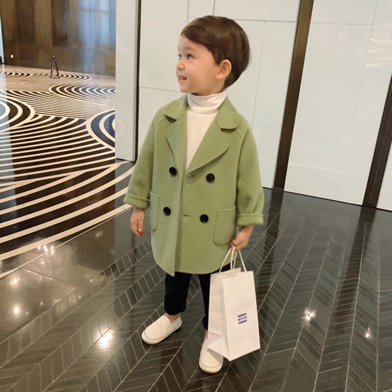 Jongen Meisjes Wollen Jas Winter Katoen Lange Jassen Kid's Bovenkleding Kleding Peuter Kinderen Kleding Casual Turn-down Kraag plaid