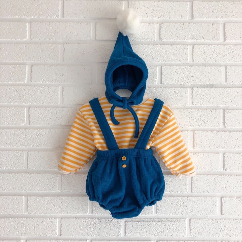 Babykledingset voor jongens, gestreepte tops met lange mouwen en kinderoveralls + muts, 3 sets kinderkleding, jumpsuits voor meisjes en babykleding.: Blauw / 9m