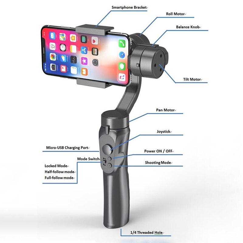 H4 handzame gimbal stabilisator 3 -assige videorecorder houder action camera gezichtsherkenning smartphone stabilisator met standaard