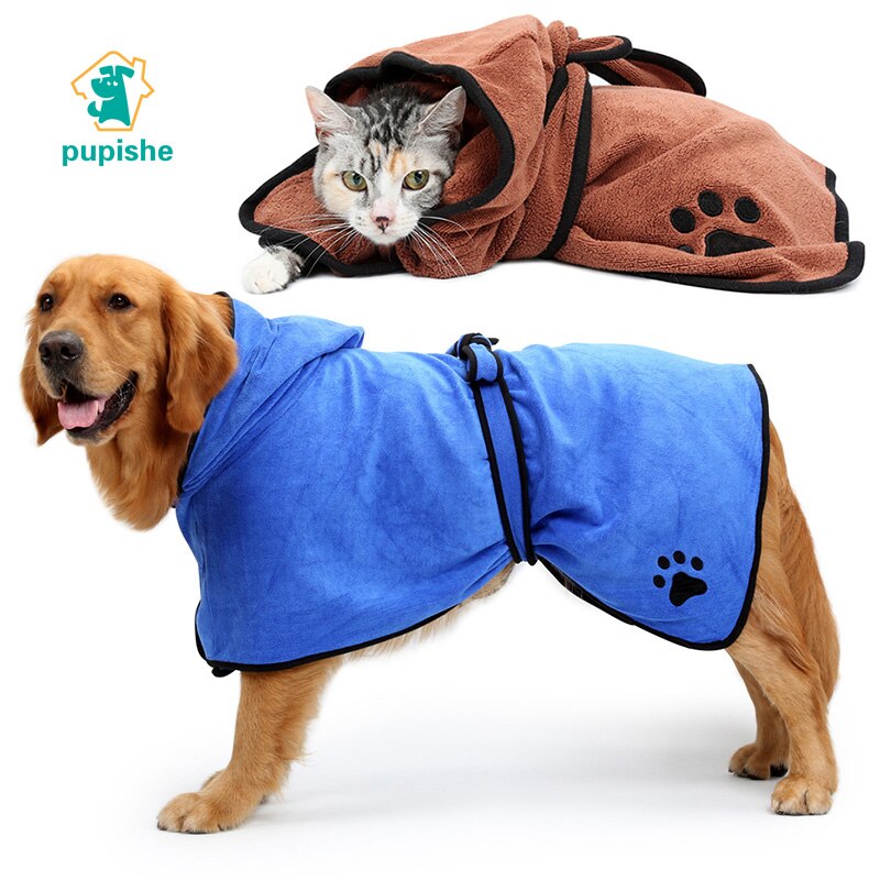 PUPISHE Albornoz perro de productos para mascotas ropa súper absorbente para secado bordados para Toalla de gato Hood Baño de mascotas toalla