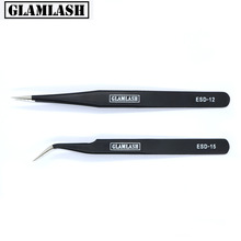Glamlash ESD-12 ESD-15 Anti-Statische Pincet Gebogen Tweezer Straight Tip Tweezer Make-Up Tool
