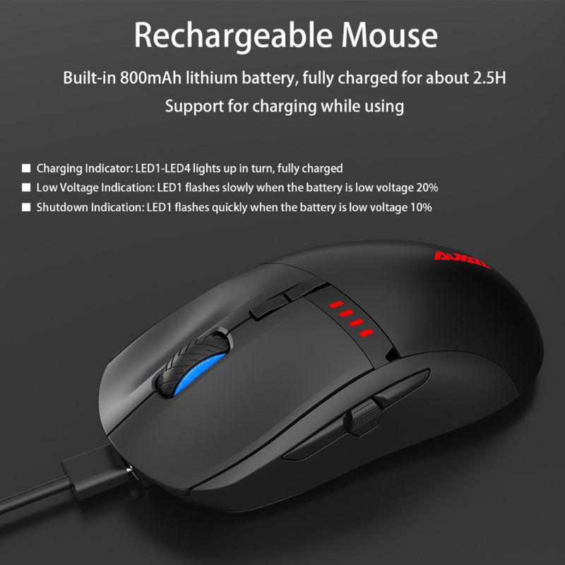 AJazz -Grade i305Pro RGB 2.4G Gaming Mouses Wireless Dual Mode Rechargeable 200-16000 DPI