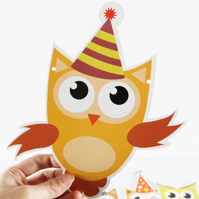 Decoração para festa de aniversário, guirlanda de papel com desenho de coruja para crianças, rack decorativo