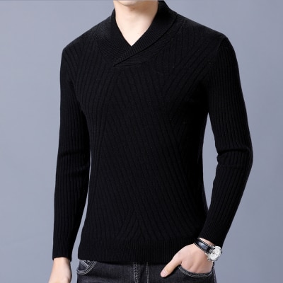 Autumn Mens Sweaters Cotton Knitted Royal blue Black Color Brand Clothing For Man's Slim Fit Knitwear Male Wear Pullovers