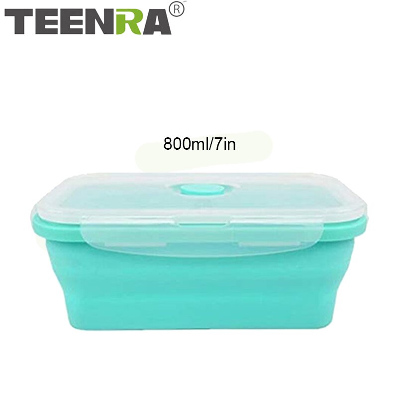 TEENRA Silicone Collapsible Lunch Box Set Silicone Food Container Storage folding Food Bento Lunch Box Microwave Dishwasher Safe: Blue 800ml