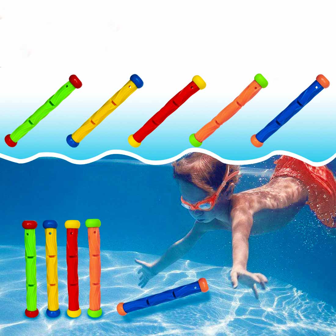 5 Stks/set Funny Kids Kinderen Onderwater Sport Zwembad Duik Spel Stok Speelgoed Duiken Stok Speelgoed Zwembad Accessoires