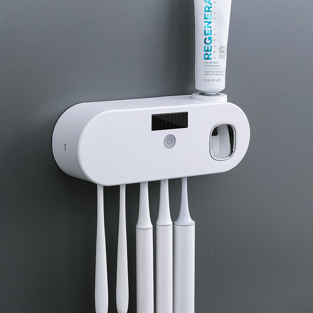 Porte-brosse à dents mural, désinfectant UV à énergie solaire Rechargeable, accessoire automatique: white