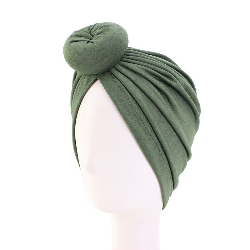Turban africain en coton avec nœud, Bandana, foulard pour femmes, chapeau à Vortex, bonnet de chimio, accessoires pour cheveux, couvre-chef arabes musulmans: Olive Green