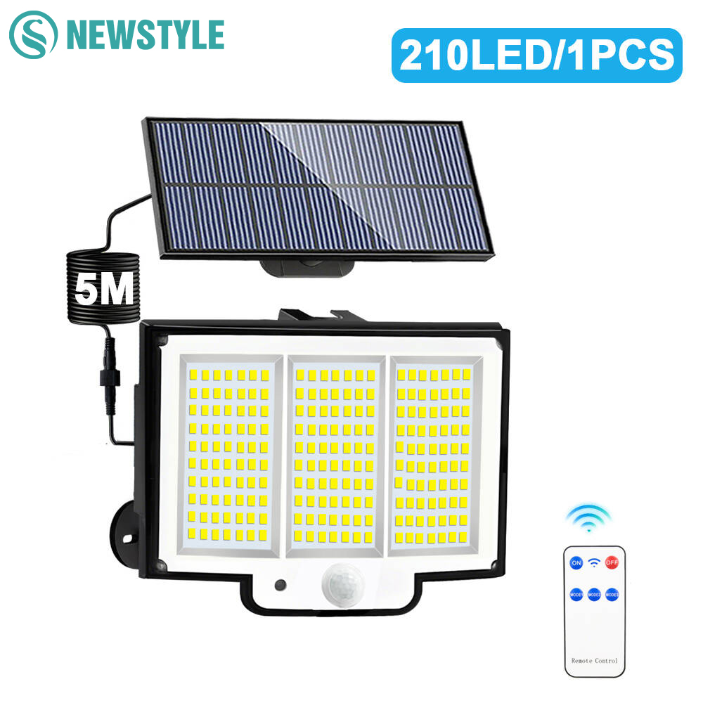 Buitenverlichting op zonne-energie, 210 led's, bewegingssensor, waterdichte wandlamp op zonne-energie, tuinhek, 3 standen.