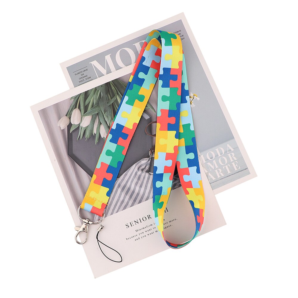 ZF3417 1 pz autismo colore Puzzle guarigione cordino ID Badge titolare carta d'identità Pass cinghie per cellulare Badge portachiavi portachiavi