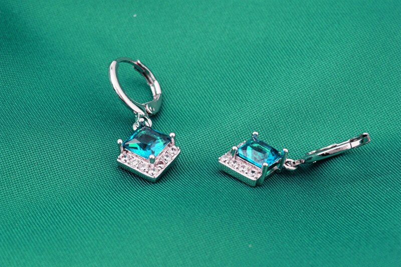 Geometric Earrings Silver Color with Shine Round CZ Stone Wedding Bridal Party Anniversary Earings