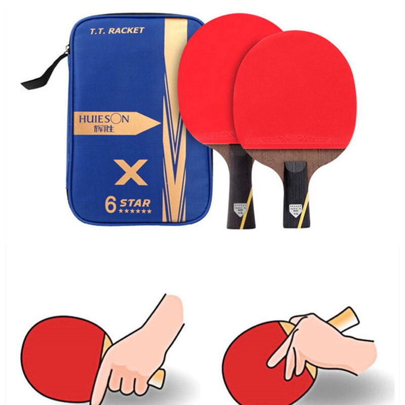 Huieson-raqueta de tenis de mesa de 6 estrellas, raquetas de Ping Pong de goma con doble grano de carbono, pala de pádel, potente murciélago con cubierta, 1 par