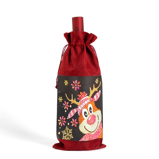 Diy Diamant Schilderen Kerst Wijnfles Zakken Cover Vrolijk Kerstfeest Xmas Wijn Fles Tasje Jaar Tafel Decoratie: TB010A