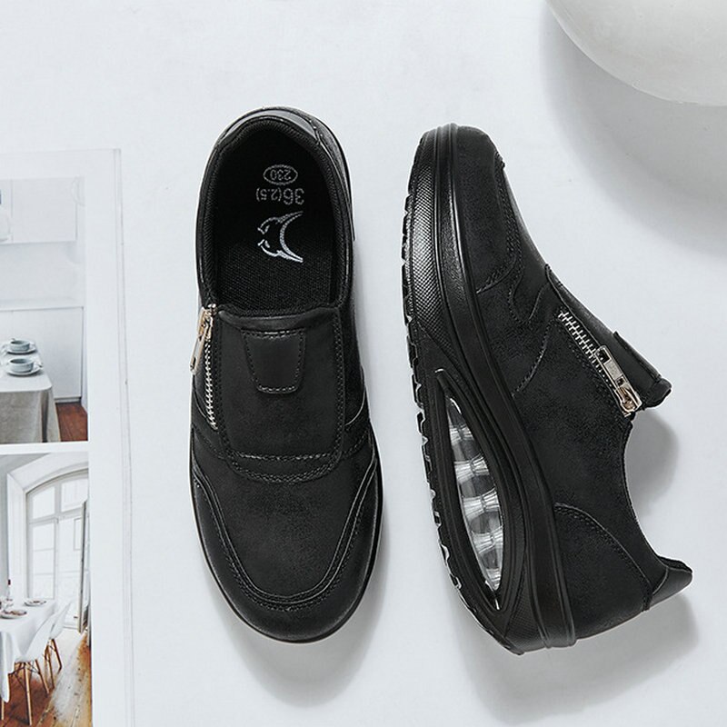 Baskets noires pour femmes, chaussures à bascule d'automne et d'hiver, chaussures de course à pied zq -82
