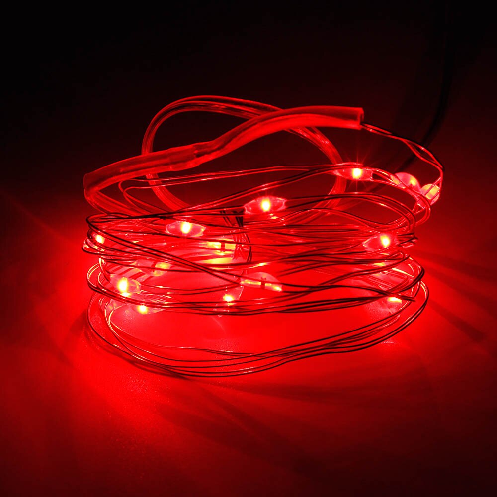 Guirnalda de luces LED de cadena de alambre plateado, 1 piezas, 1M, 2M, 3M, 5M, para Navidad, hogar, boda, decoración de vacaciones al aire libre: Rojo / I