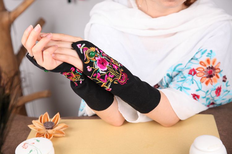 Guantes clásicos chinos sin dedos para mujer, manguitos finos para ciclismo, algodón cálido para invierno, medio dedo, para deportes, bicicleta