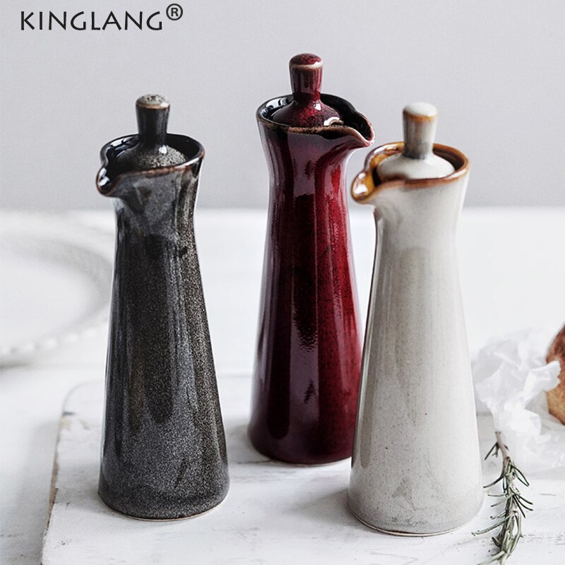 KINGLANG Japanese Style Retro Kiln Changed Ceramic Seasoning Soy Sauce Vinegar Pot Salt Pepper Jar Bottle Household Kitchen