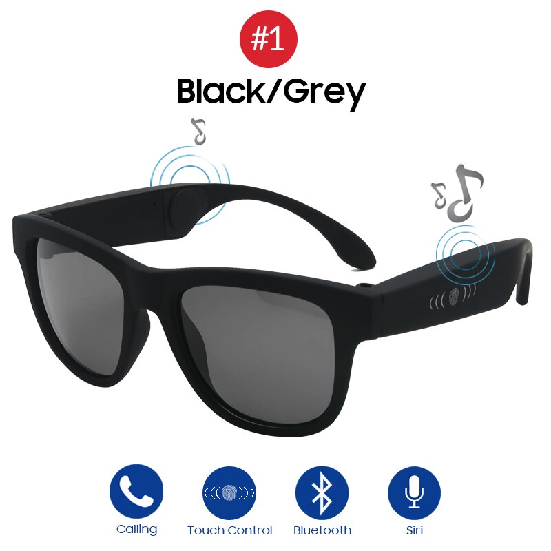 VIVIBEE Bone Conduction Sunglasses Music Zungle Trending Products Smart Men Women Polarized Audio Sun Glasses: 1 Black Grey