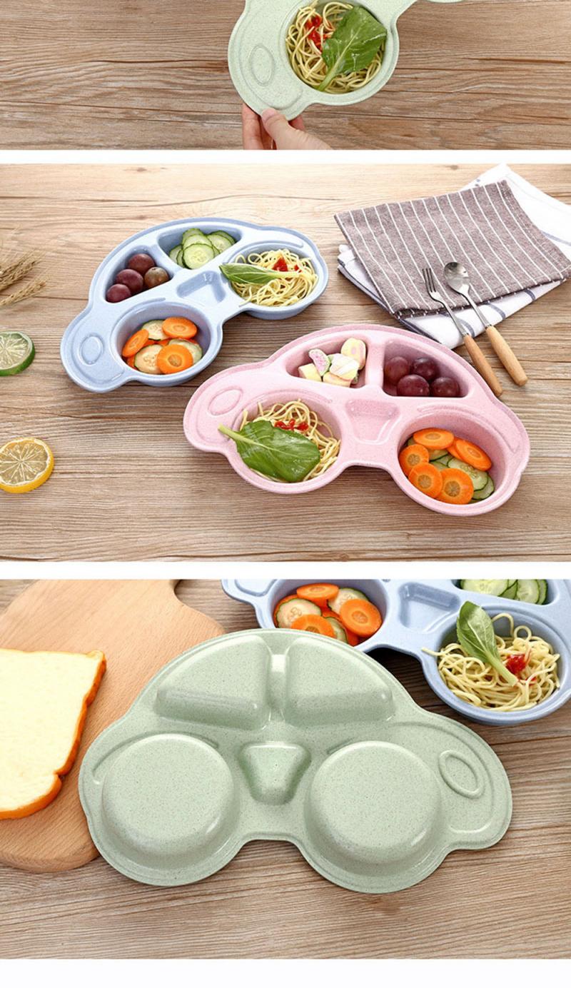 1pcs heat insulation Lunch Tools cute Cartoon Car Shape Wheat Straw Feeding Dish Plate Baby Tableware