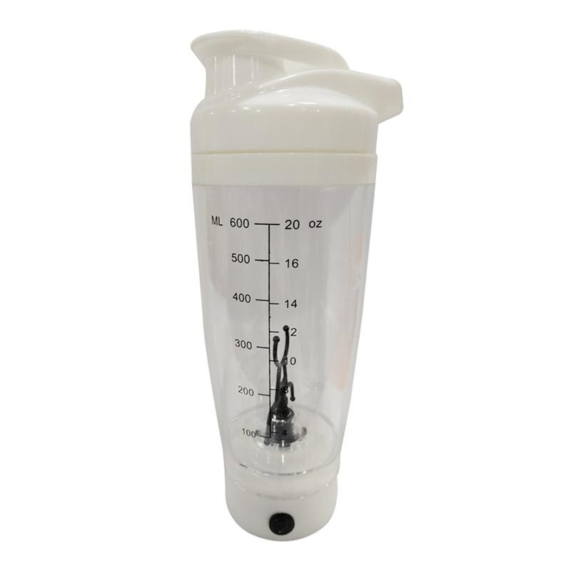 Protein Shaker Bottle Mixer Blender Battery Operated Portable Stirring Blender Cup 600ml (Black/Blue/Rosy/White/Green): White