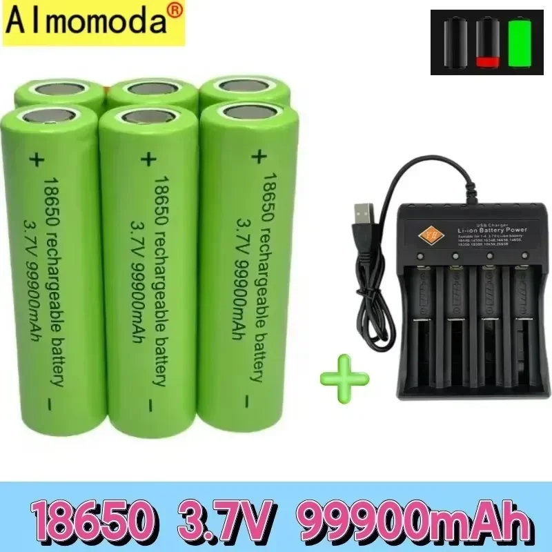 Batteria originale 18650 con grande capacità 99900Mah 3,7 V + caricabatterie torcia giocattolo batteria ricaricabile agli ioni di litio, spedizione gratuita: Grigio