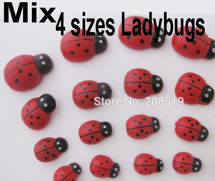 WBNAEG DIY glued flatback ladybug wood embellishment 150pcs multisizes handmade craft supplies: mix 4 size red bugs