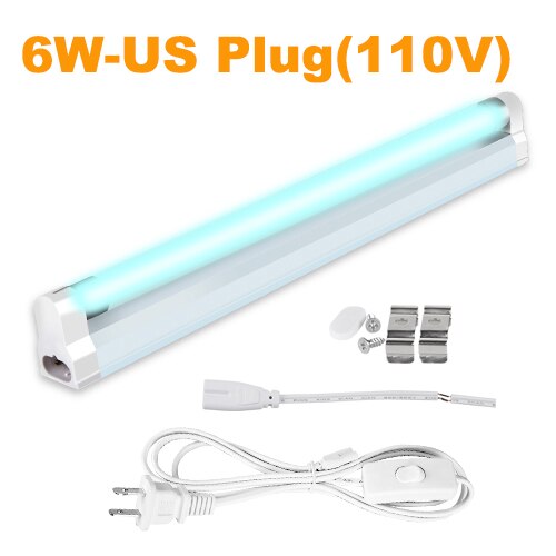 LED Light Bulb T5 Tube 6W/8W Ultraviolet Germicidal Lamp Sterilizer Kill Dust Mite Bactericidal Quartz Lamp For Bedroom Hospital: 6W 110V With US Plug