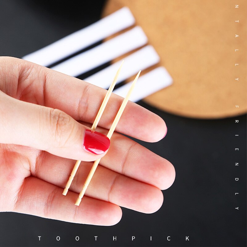 Bärbar engångsförpackning, individuellt förpackad, naturlig bambu tandpetare, familj, frukt, enstaka, vassa tandpinnar, hotellrestaurang 1000pc