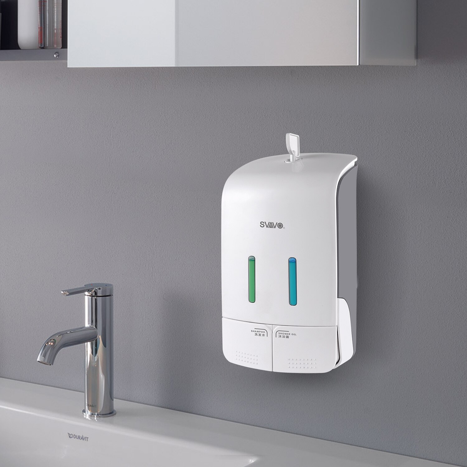 SVAVO Double Liquid Soap Dispenser Wall Mounted Shampoo Dispenser Double Soap Bottle Containers for Bathroom Hotel