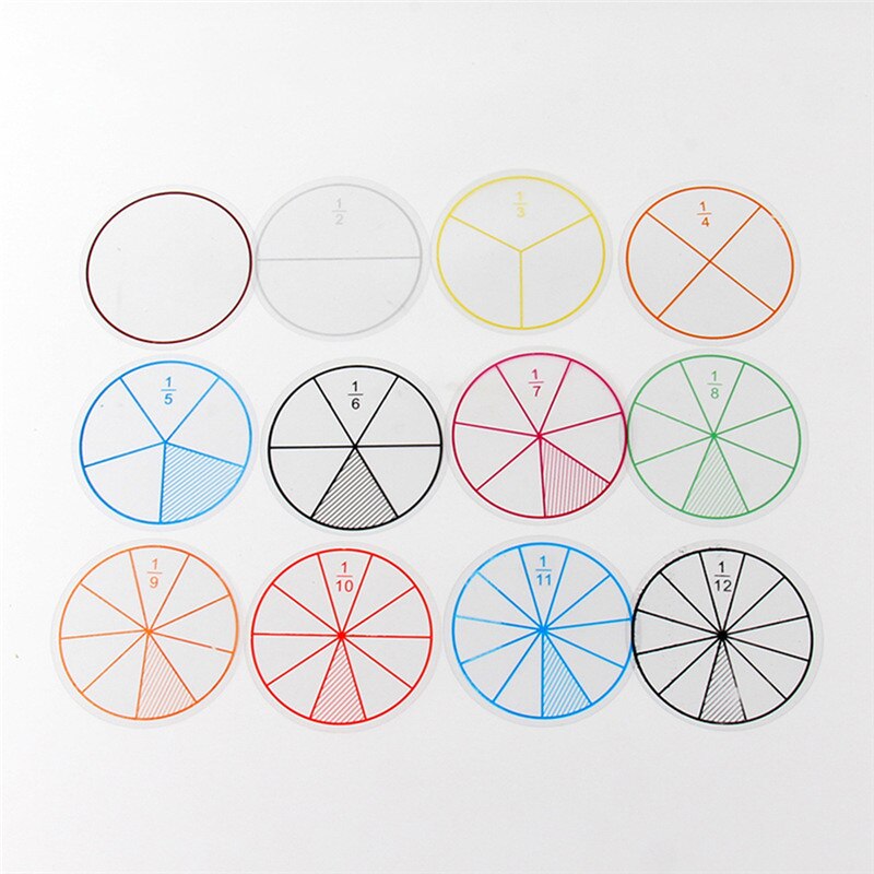 12 stk plastik nummererede brøker cirkler matematik chips matematik nummer legetøj godt til børn over 2 år: Default Title