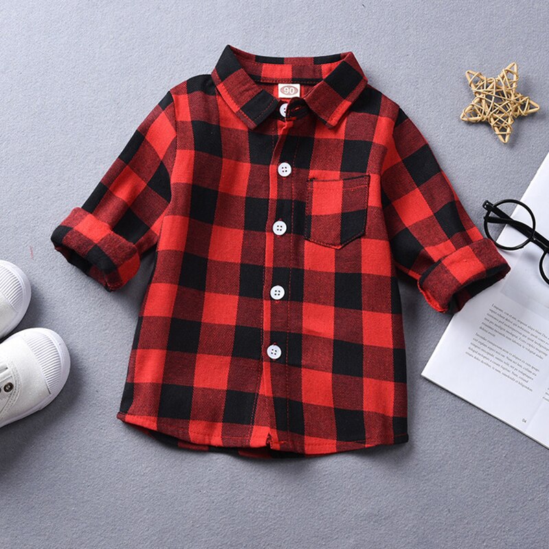 Kind Baby Jongens Meisjes Klassieke Plaid Revers Shirt Casual Brief Afdrukken Kinderen Herfst Tops 1-6Y