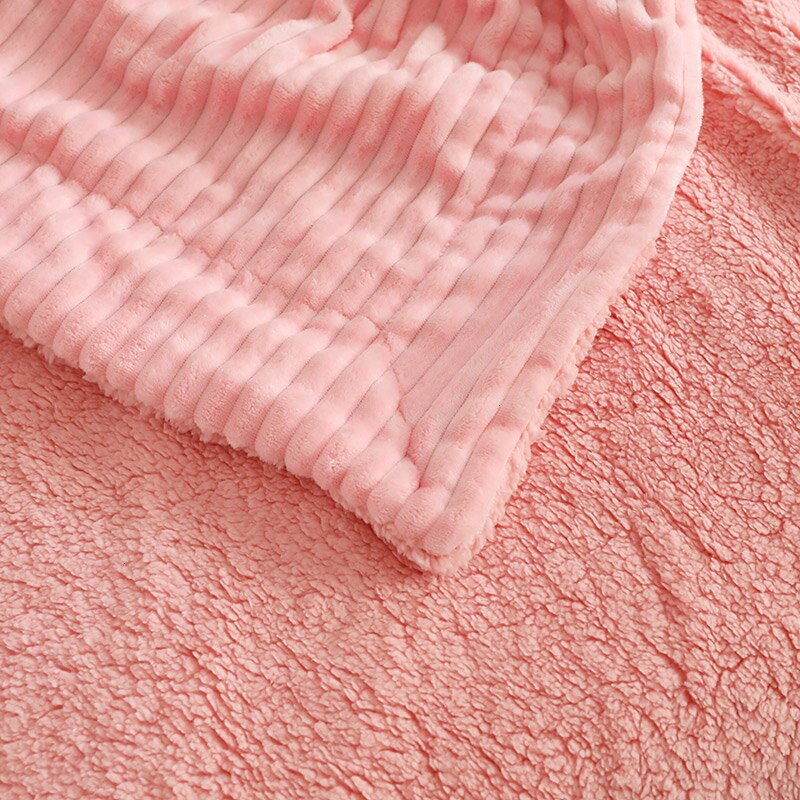 Gestreepte dubbelzijdige dikke deken winter super warme thuis slaapbank sprei luxe koraal fleece kasjmier lakenhoes